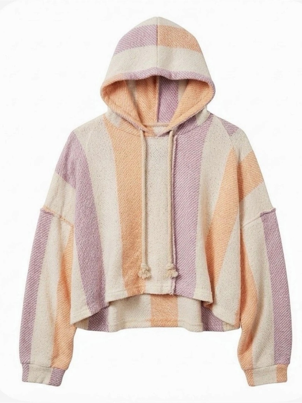 Out From Under Urban Outfitters Striped Woven Baja Hoodie Cropped Pastel Peach L